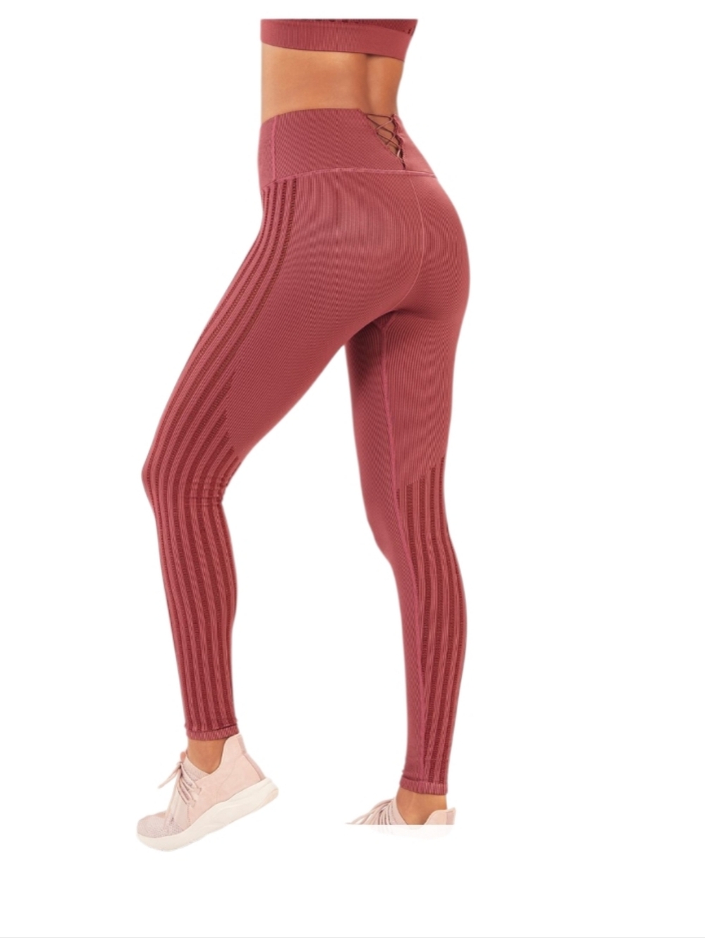 Fabletics High-Waisted Seamless Rib Leggings Dark Rouge-Size Medium